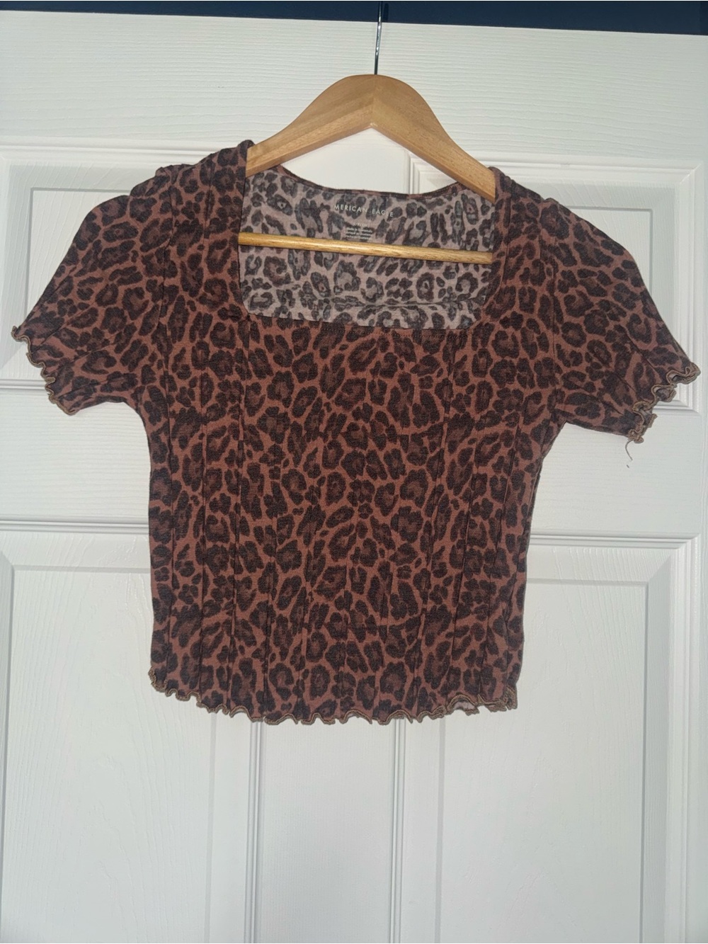 American Eagle Outfitters Brown Leopard Square Neck Crop Top